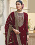 Trendy Traditional Party Wear Salwar Suit Maroon Viscose Silk Pant Straight Close-up View