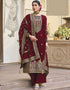 Trendy Traditional Party Wear Salwar Suit Maroon Viscose Silk Pant Straight Front View