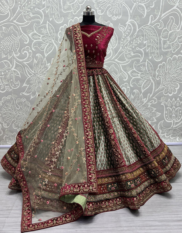 Designer Traditional Wedding Wear Lehenga Choli Pink Velvet Lehenga Choli Front View
