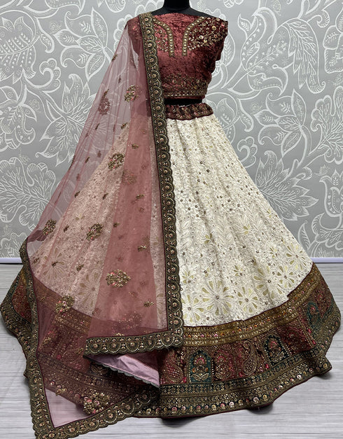 Designer Traditional Wedding Wear Lehenga Choli Maroon Georgette Lehenga Choli Front View