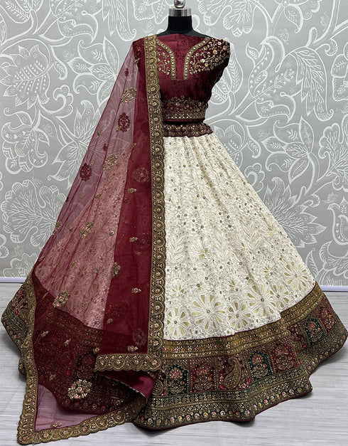 Designer Traditional Wedding Wear Lehenga Choli Purple Georgette Lehenga Choli Front View