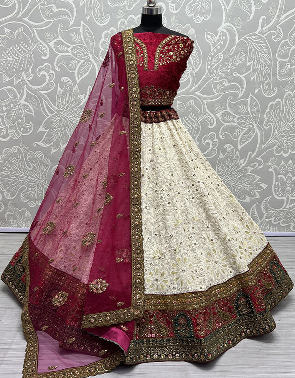 Designer Traditional Wedding Wear Lehenga Choli Pink Georgette Lehenga Choli Front View