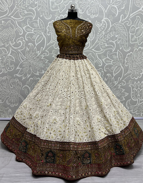 Designer Traditional Wedding Wear Lehenga Choli Mahendi Georgette Lehenga Choli Close-up View