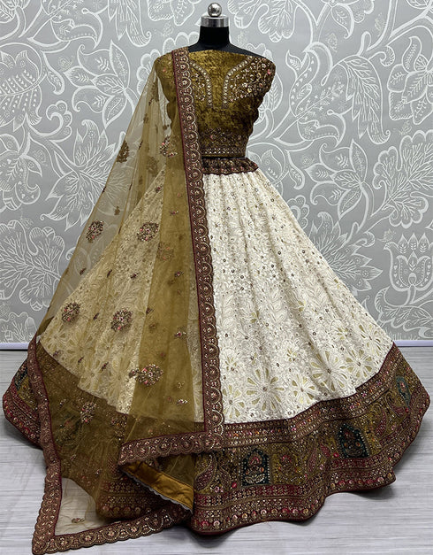 Designer Traditional Wedding Wear Lehenga Choli Mahendi Georgette Lehenga Choli Front View