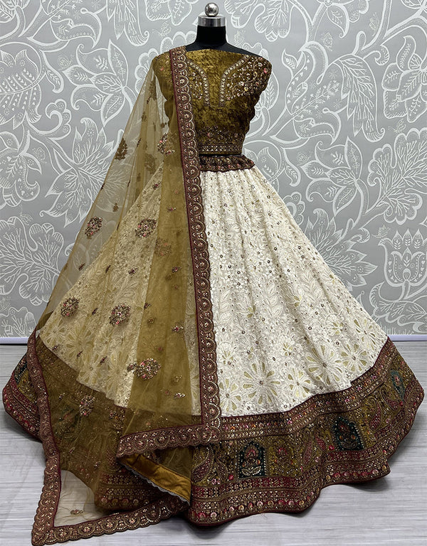Designer Traditional Wedding Wear Lehenga Choli Mahendi Georgette Lehenga Choli Front View