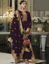 Trendy Traditional Party Wear Salwar Suit Wine Viscose Silk Pant Straight Front View