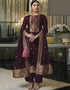 Trendy Traditional Party Wear Salwar Suit Wine Viscose Silk Pant Straight Front View