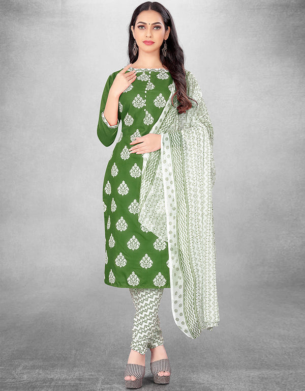 Trendy Traditional Party Wear Salwar Suit Green Cotton Slab Pant Straight Front View