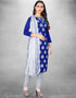 Trendy Traditional Party Wear Salwar Suit Blue Cotton Slab Pant Straight Front View