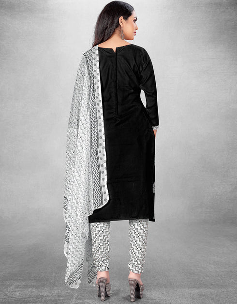 Trendy Traditional Party Wear Salwar Suit Black Cotton Slab Pant Straight Close-up View