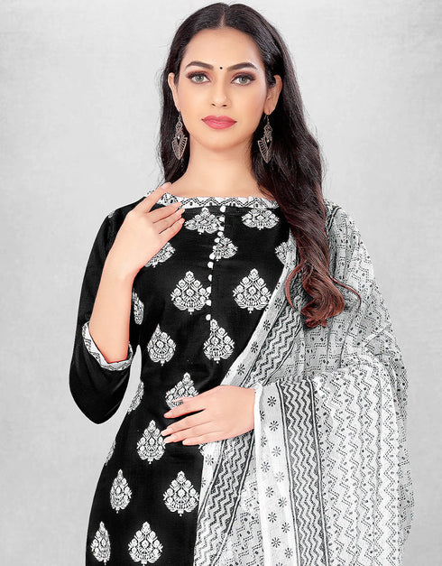 Trendy Traditional Party Wear Salwar Suit Black Cotton Slab Pant Straight Back View