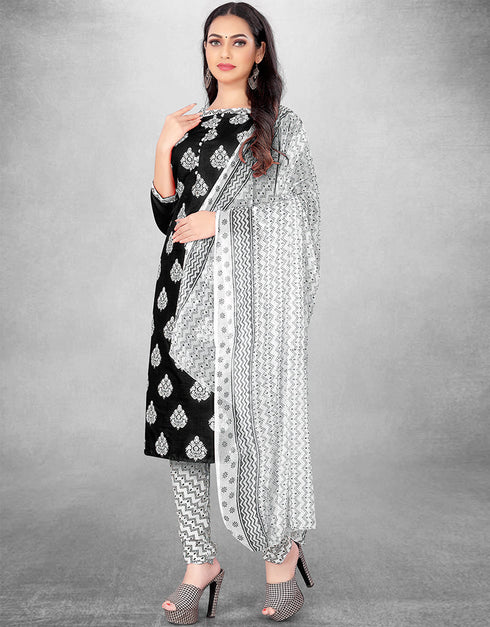 Trendy Traditional Party Wear Salwar Suit Black Cotton Slab Pant Straight Front View