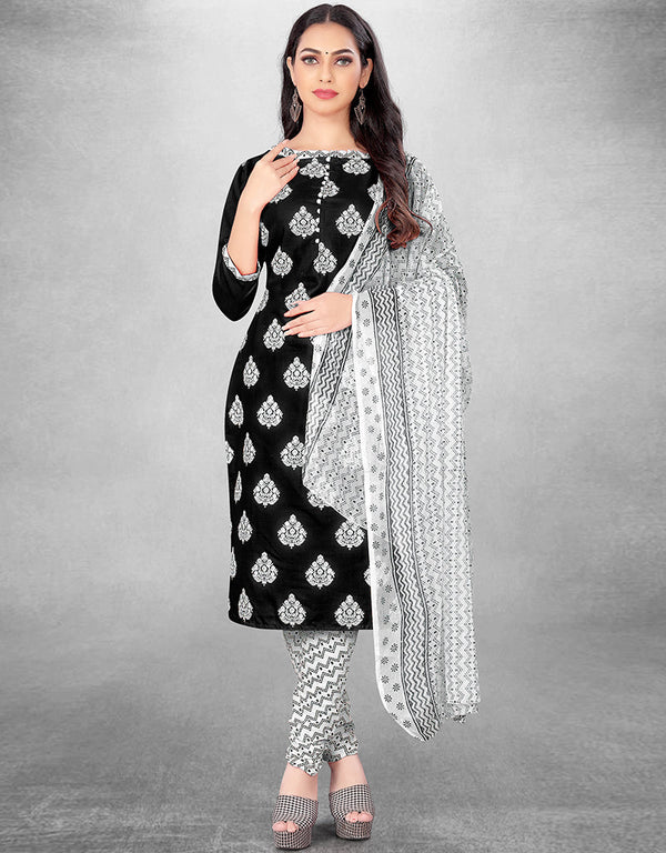 Trendy Traditional Party Wear Salwar Suit Black Cotton Slab Pant Straight Front View