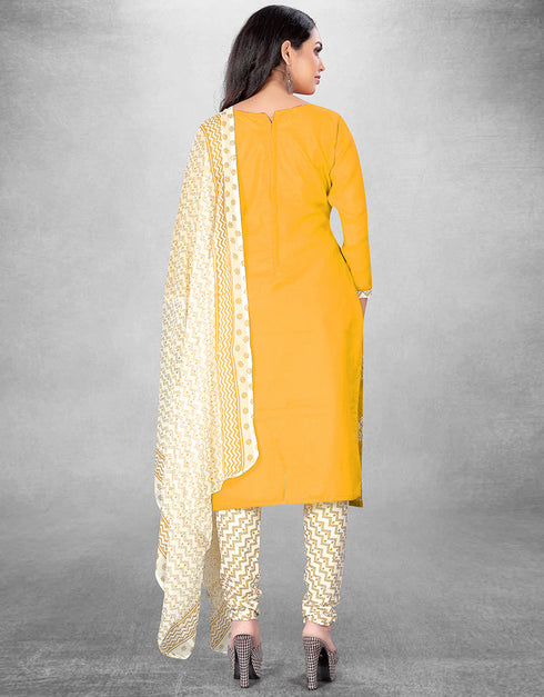 Trendy Traditional Party Wear Salwar Suit Yellow Cotton Slab Pant Straight Close-up View