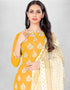 Trendy Traditional Party Wear Salwar Suit Yellow Cotton Slab Pant Straight Back View