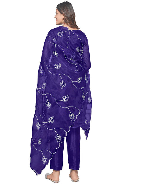 Trendy Designer Party Wear Salwar Suit Blue Organza Pant Straight Close-up View