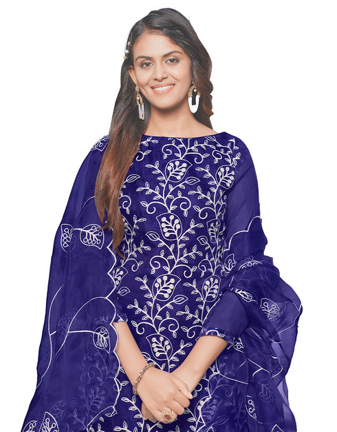 Trendy Designer Party Wear Salwar Suit Blue Organza Pant Straight Back View
