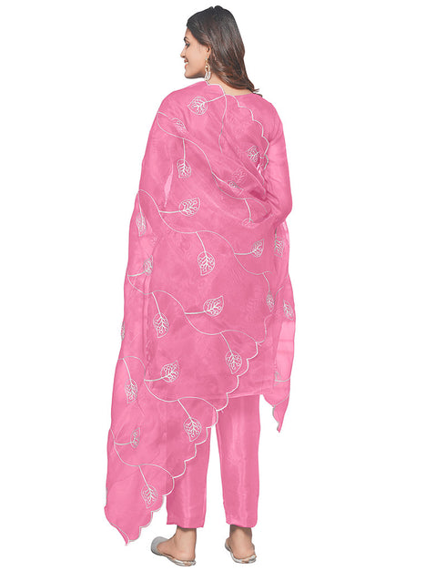 Trendy Designer Party Wear Salwar Suit Pink Organza Pant Straight Close-up View
