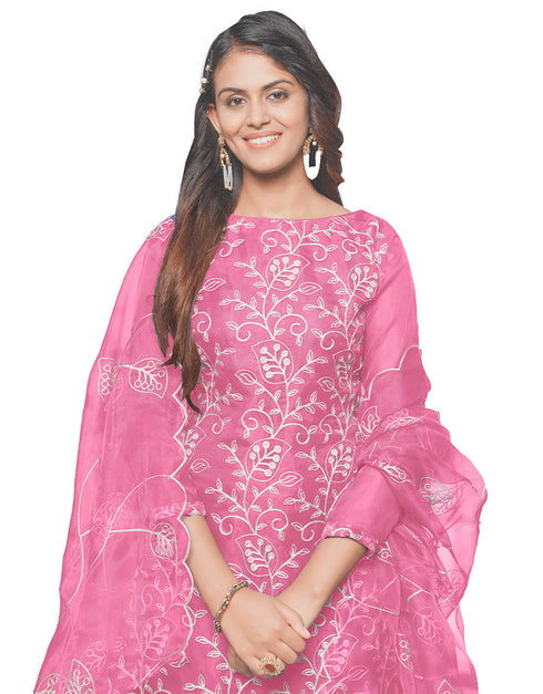 Trendy Designer Party Wear Salwar Suit Pink Organza Pant Straight Back View