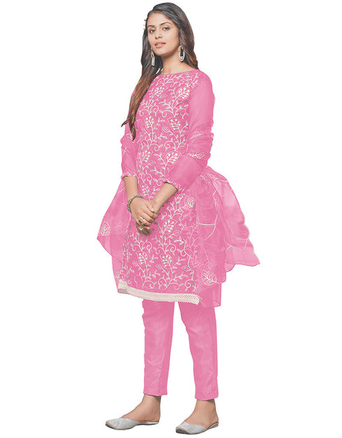 Trendy Designer Party Wear Salwar Suit Baby Pink Organza Pant Straight Front View