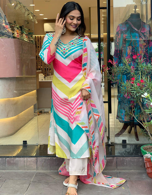 Trendy Designer Party Wear Readymade Salwar Suit Pink Viscose Muslin Pant Straight Side View