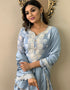 Trendy Designer Party Wear Readymade Salwar Suit Blue Viscose Muslin Pant Straight Close-up View