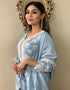 Trendy Designer Party Wear Readymade Salwar Suit Blue Viscose Muslin Pant Straight Side View