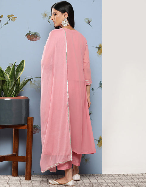Trendy Designer Party Wear Readymade Salwar Suit Pink Georgette Pant Straight Close-up View