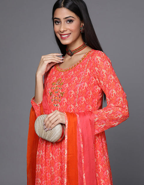 Trendy Designer Party Wear Readymade Salwar Suit Red Georgette Palazzo Straight Back View