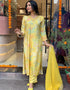 Trendy Designer Party Wear Readymade Salwar Suit Yellow Viscose Muslin Pant Straight Close-up View
