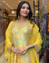 Trendy Designer Party Wear Readymade Salwar Suit Yellow Viscose Muslin Pant Straight Back View