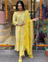 Trendy Designer Party Wear Readymade Salwar Suit Yellow Viscose Muslin Pant Straight Front View