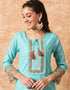 Trendy Designer Party Wear Readymade Salwar Suit Sky Blue Linen Cotton Pant Straight Back View