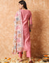 Trendy Designer Party Wear Readymade Salwar Suit Peach Linen Cotton Pant Straight Close-up View