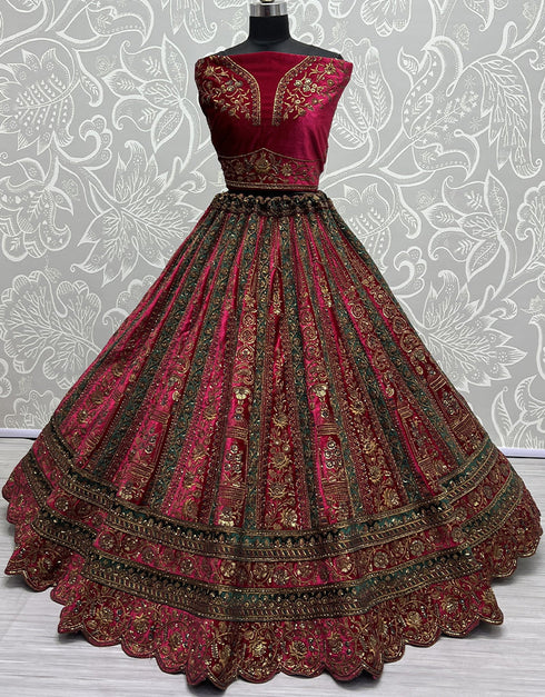 Designer Traditional Wedding Wear Lehenga Choli Pink Velvet Lehenga Choli Back View