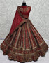 Designer Traditional Wedding Wear Lehenga Choli Red Velvet Lehenga Choli Close-up View