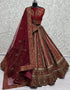 Designer Traditional Wedding Wear Lehenga Choli Red Velvet Lehenga Choli Front View