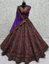 Designer Traditional Wedding Wear Lehenga Choli Purple Velvet Lehenga Choli Close-up View