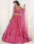 Designer Traditional Wedding Wear Lehenga Choli Pink Butterfly Net Lehenga Choli Close-up View
