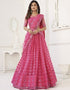 Designer Traditional Wedding Wear Lehenga Choli Pink Butterfly Net Lehenga Choli Front View