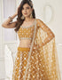 Designer Traditional Wedding Wear Lehenga Choli Rust Butterfly Net Lehenga Choli Close-up View