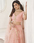 Designer Traditional Wedding Wear Lehenga Choli Peach Butterfly Net Lehenga Choli Back View