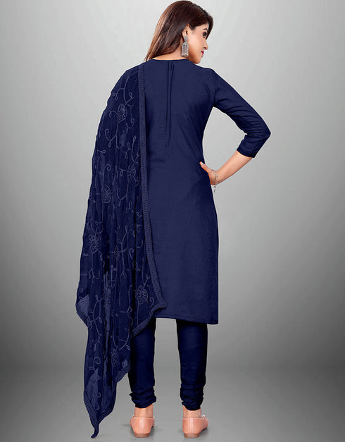 Trendy Designer Party Wear Salwar Suit Blue Cotton Slub Pant Straight Close-up View