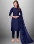 Trendy Designer Party Wear Salwar Suit Blue Cotton Slub Pant Straight Front View