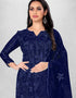 Trendy Designer Party Wear Salwar Suit Blue Organza Pant Straight Back View