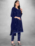 Trendy Designer Party Wear Salwar Suit Blue Organza Pant Straight Front View