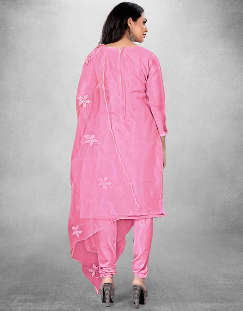 Trendy Designer Party Wear Salwar Suit Pink Organza Pant Straight Close-up View
