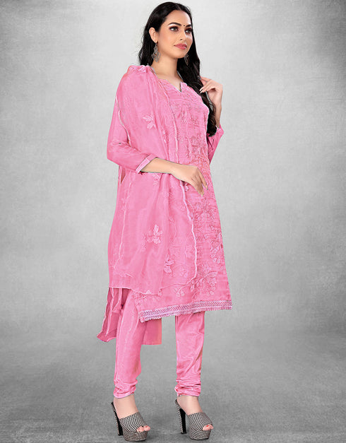 Trendy Designer Party Wear Salwar Suit Pink Organza Pant Straight Front View