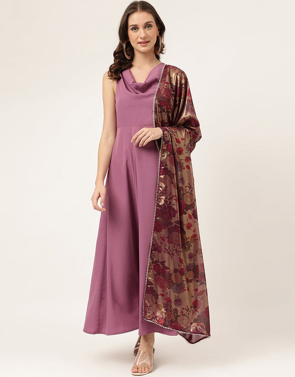 Designer Party Wear Readymade Long Kurti Dupatta Collection Baby Pink Poly Crepe Straight Front View