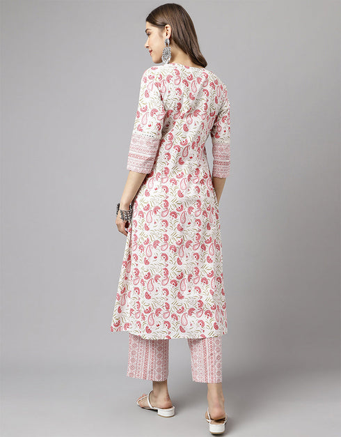 Trendy Designer Party Wear Readymade Salwar Suit White Cotton Pant Straight Close-up View